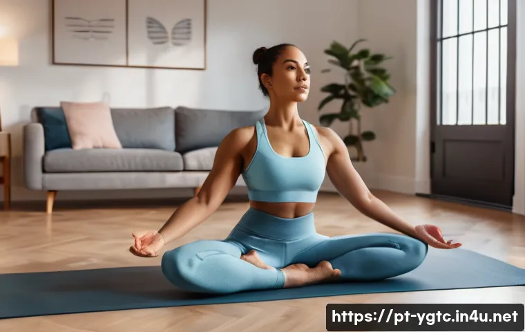 요가강사 트렌드 2025 - **A Woman Practicing Yoga on a Smart Mat with AI Feedback at Home**
    A realistic, high-definition...